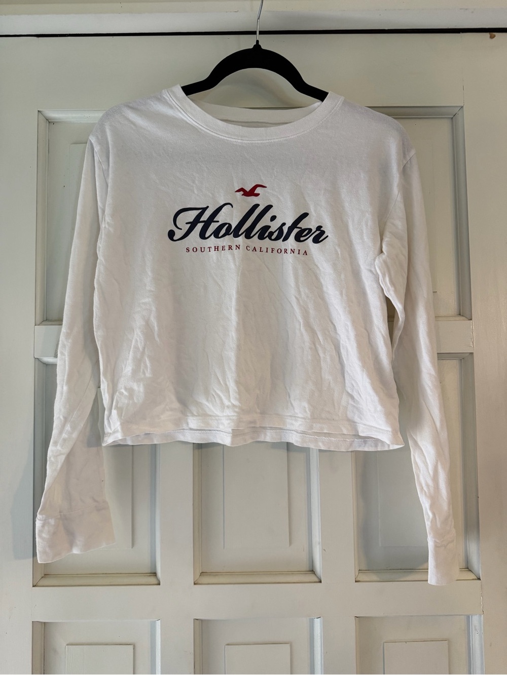 Hollister Light Blue Tee with Navy Script and Red Accent